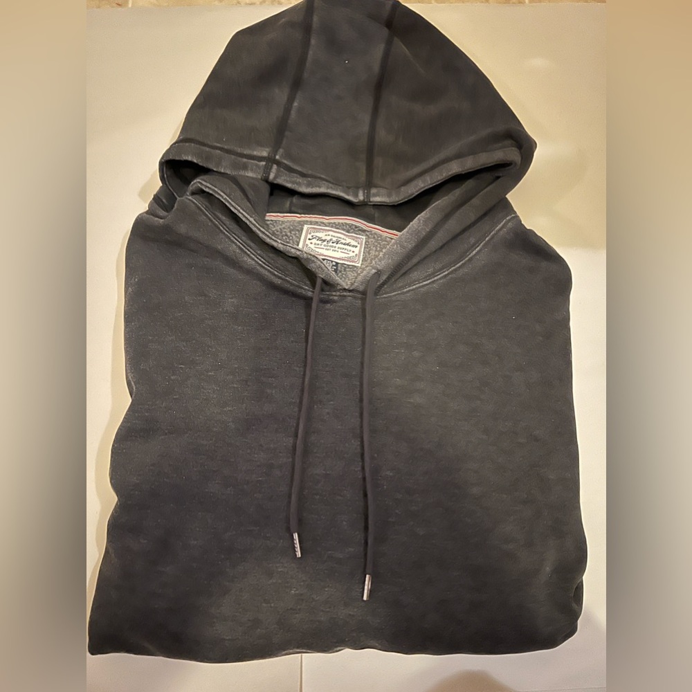 Flag & Anthem Distressed Front Pocket Hoodie - 4XLB - Grey - Good Condition
